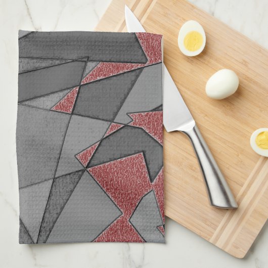 三角形の粗い切り出し、赤い背景 キッチンタオル (四つ折り)