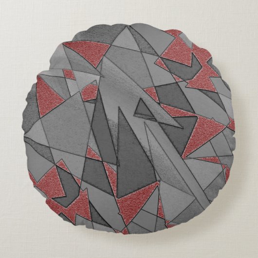 三角形の粗い切り出し、赤い背景 ラウンドクッション (正面)