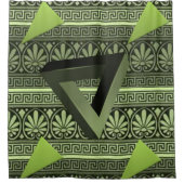 三角形の緑の黒いショーカーテン シャワーカーテン (正面)