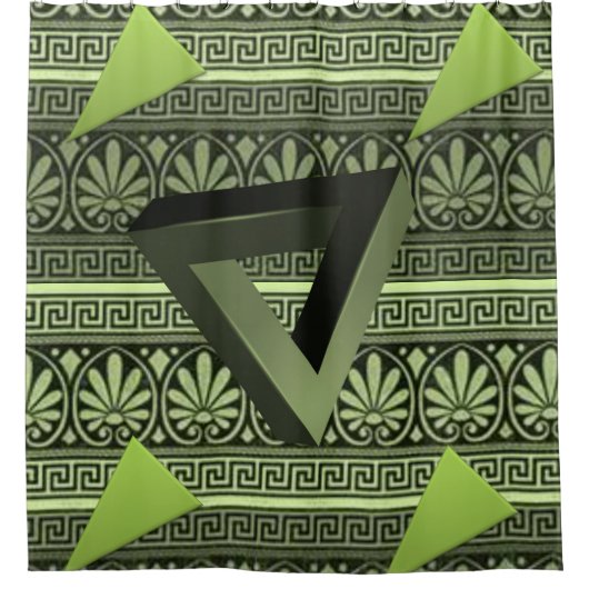 三角形の緑の黒いショーカーテン シャワーカーテン (正面)