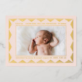 三角形の線のパターン写真の誕生のお知らせ 箔招待状 (正面)