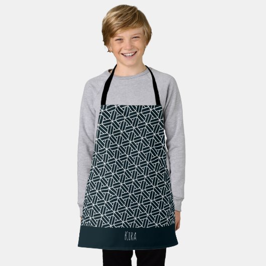 三角形の青い白のパタミニマルーン エプロン (着用した状態)