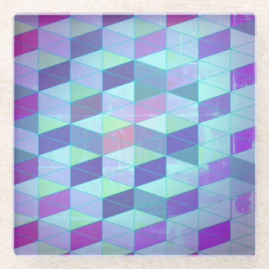 三角形への立方体の幾何学的パターン ガラスコースター (正面)