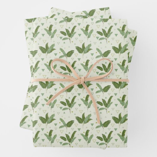 三角形を持つバナナリーフ ラッピングペーパーシート (インサイチュ)