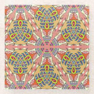三角形カラフルパッチワーク、手描きアート。 ガラスコースター
