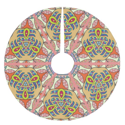 三角形カラフルパッチワーク、手描きアート。 ブラッシュドポリエステルツリースカート (正面)