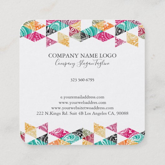 三角形カラフル白モダンペイズリー過剰 スクエア名刺 (裏面)