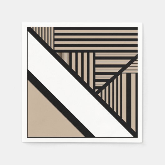 三角形ストライプのオプション – トープ、白黒 スタンダードカクテルナプキン (正面)