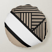 三角形ストライプのオプション – トープ、白黒 ラウンドクッション (裏面)