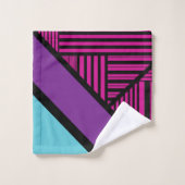 三角形ストライプの – ピンク、紫、青、黒 バスタオルセット (ウォッシュタオル)