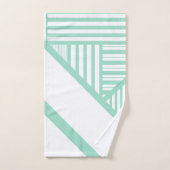 三角形ストライプの – ミントグリーンとホワイト バスタオルセット (ハンドタオル)
