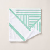 三角形ストライプの – ミントグリーンとホワイト バスタオルセット (ウォッシュタオル)
