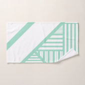 三角形ストライプの – ミントグリーンとホワイト バスタオルセット (ハンドタオル)