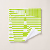 三角形ストライプの – ライムグリーンとホワイト バスタオルセット (ウォッシュタオル)