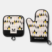 三角形パターンを分割 鍋つかみ&鍋敷きセット (正面)