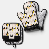 三角形パターンを分割 鍋つかみ&鍋敷きセット (正面/裏面)