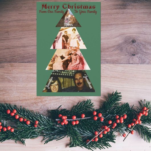 三角形フォトクリスマスツリー折り畳みグリーティングカード カード