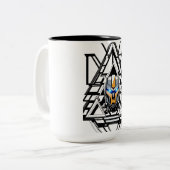 三角形マグス内のトランスロボット顔 ツートーンマグカップ (正面左)