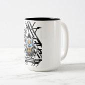 三角形マグス内のトランスロボット顔 ツートーンマグカップ (正面右)