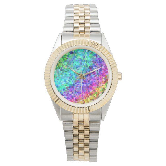 三角形モザイク虹 腕時計 (正面)