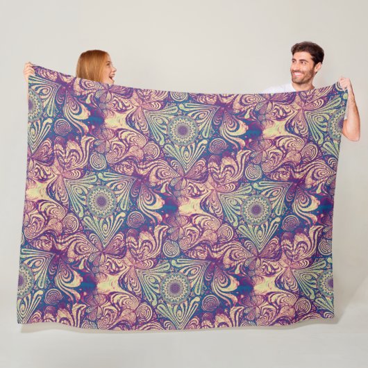 三角形ラビリンスマンダラシームレスパターン1 フリースブランケット (インサイチュ)