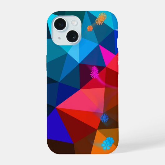 三角形抽象芸術とデイジー iPhone 15ケース (裏面)