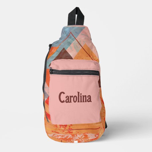 三角形抽象芸術のジオメトリカラーブロックパターン スリングバッグ (正面)