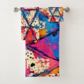三角形鮮やか(ばちゃばちゃ)跳ねるアート バスタオルセット (インサイチュ)
