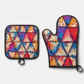 三角形鮮やか（ばちゃばちゃ）跳ねるアート 鍋つかみ&鍋敷きセット (正面)