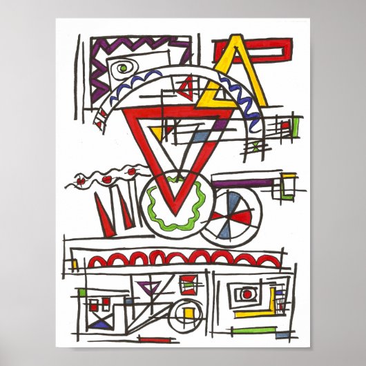 三角形 – バウハモダンウス幾何学的インクアート ポスター (正面)