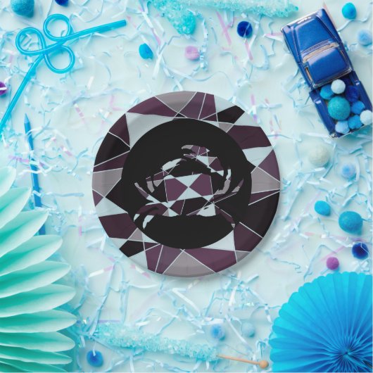 三角形 黒 灰色 白 マルーン アブストラクト ペーパープレート (パーティー)