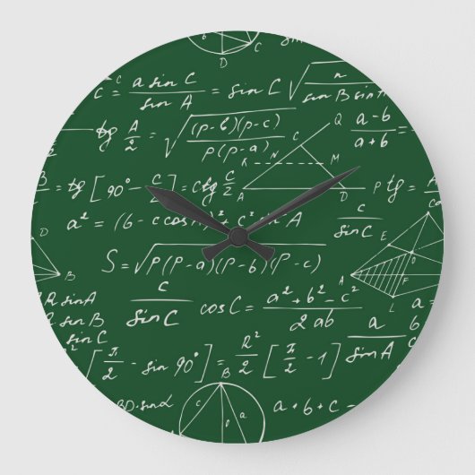 三角法の式のジオメトリック黒板パターン ラージ壁時計 (正面)