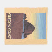 三角波の石のヴィンテージ旅行ポスター フリースブランケット (正面(横))