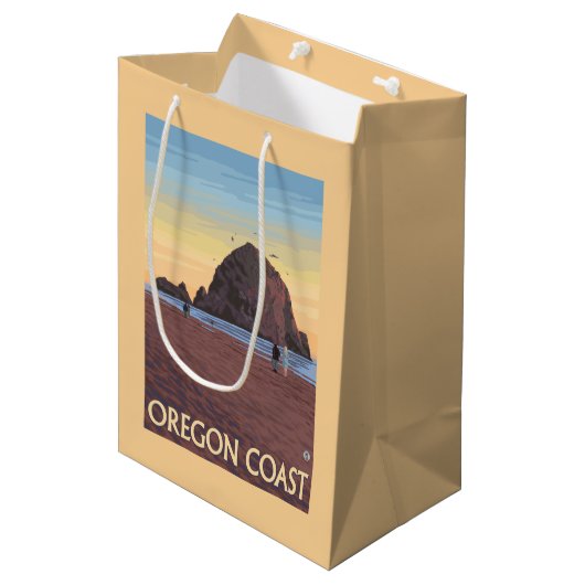 三角波の石のヴィンテージ旅行ポスター ミディアムペーパーバッグ (正面アングル)