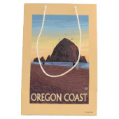 三角波の石のヴィンテージ旅行ポスター ミディアムペーパーバッグ (裏面)