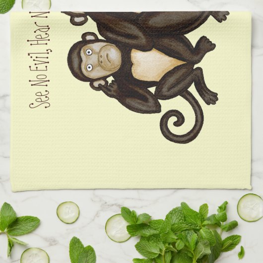 三賢のサル キッチンタオル (折り畳み)