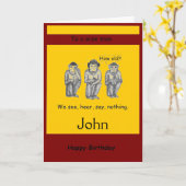 三賢モダン猿の誕生日カード カード (黄色い花)