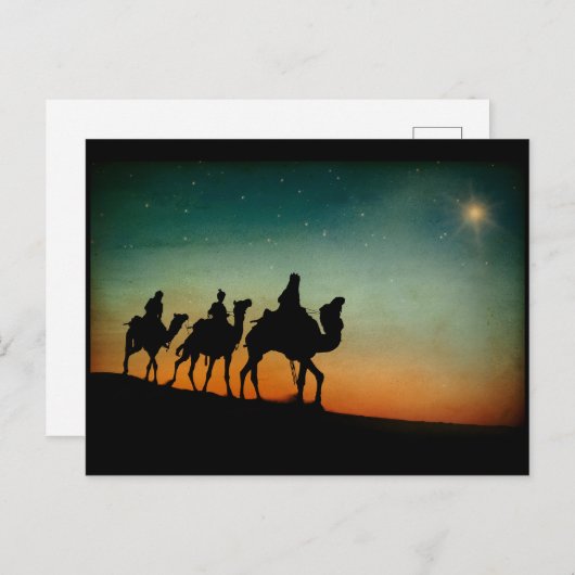 三賢者のスター後を追クリスマス シーズンポストカード (正面/裏面)