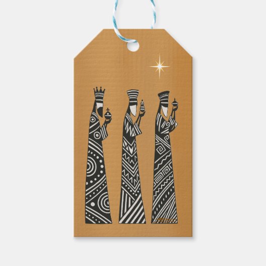 三賢者の黒と白のクリスマス降誕のシーン ギフトタグ (正面)