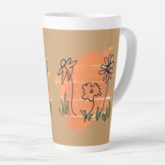 三輪の花ペイント見本 カフェラテマグ (右アングル)