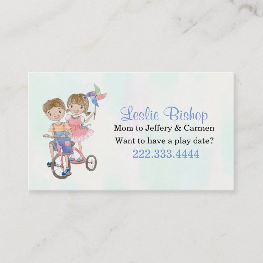 三輪車のお母さんの演劇の日付カードの男の子そして女の子 コーリングカード (正面)