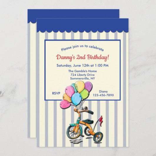 三輪車の誕生日パーティー 招待状 (正面/裏面)