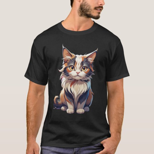 三連合体:ブラウン、ブラック、ホワイト猫 Tシャツ (正面)
