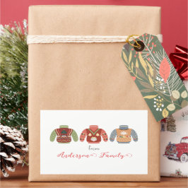 三醜いカラフルセータークリスマスファミリーギフト 長方形シール