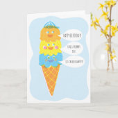 三重のスコップの男の子のアイスクリームの挨拶状 カード (黄色い花)