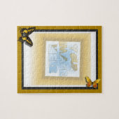 三重のマット: 蝶と白黒金ゴールド ジグソーパズル (横)