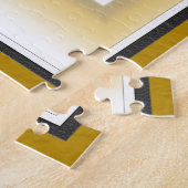 三重のマット: 蝶と白黒金ゴールド ジグソーパズル (側面)