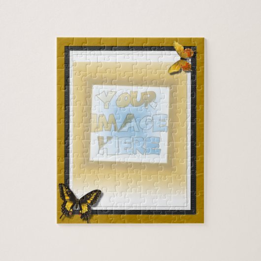 三重のマット: 蝶と白黒金ゴールド ジグソーパズル (縦)