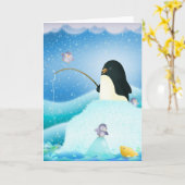 三重の悩みのペンギン-挨拶状 カード (黄色い花)