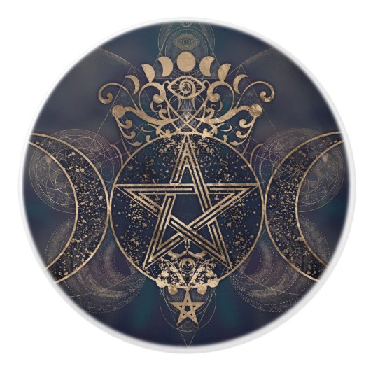 三重の月-三重の女神の金ゴールドと紫 セラミックノブ (正面)